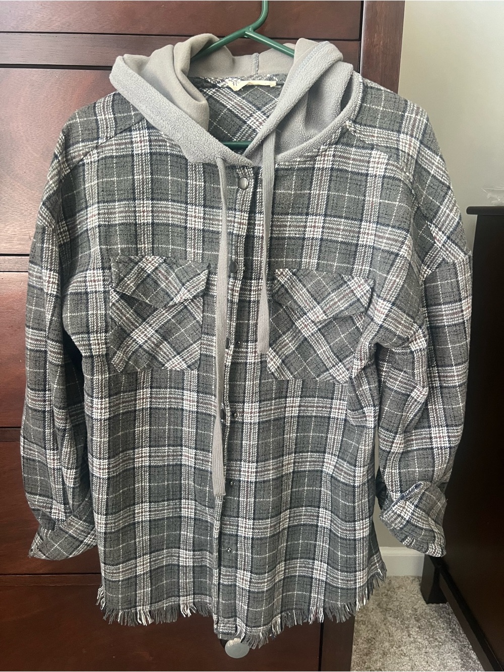 Woman’s Flannel Shacket with Fleece Hood
